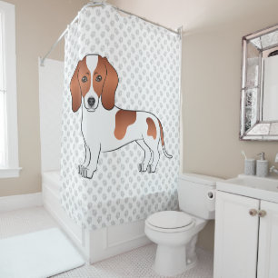 Red Pied Smooth Coat Dachshund Cartoon Dog & Paws Shower Curtain