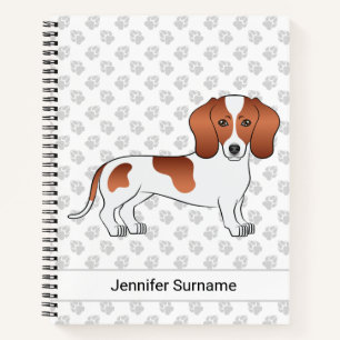 Red Pied Smooth Hair Dachshund Cartoon Dog & Text Notebook