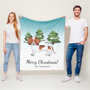 Red Pied Smooth Hair Dachshund Dog - Winter Forest Fleece Blanket