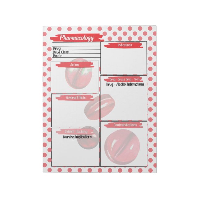 Red Pill Healthcare Student Pharmacology Template Notepad (Rotated)