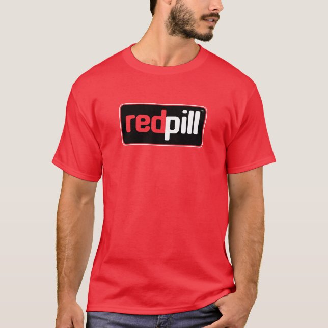Red Pill™ Text Black Logo Red T-Shirt (Front)