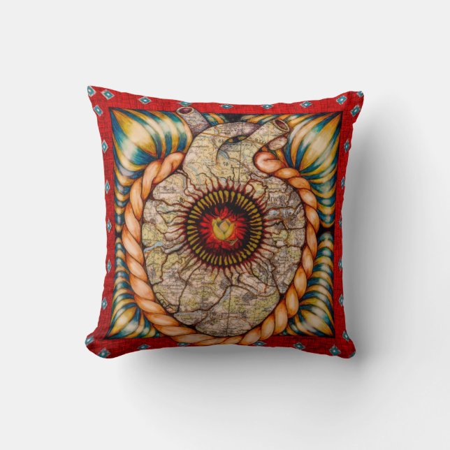 Red pillow with heart and maps (Front)