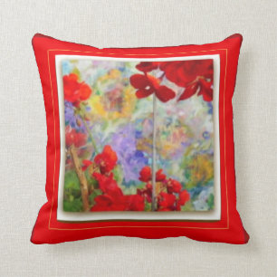Red Pillow with Red Geraniums by Sharles