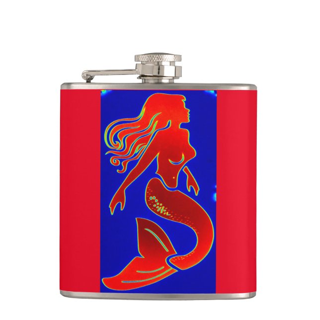 red pin-up mermad hip flask (Front)