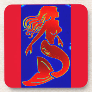 red pin-up mermaid coaster