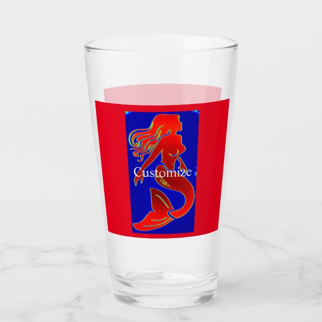 red pin-up mermaid glass (Front)