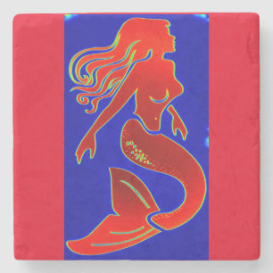 red pin-up mermaid stone coaster