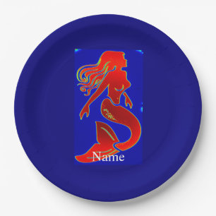 Red pin-up mermaid Thunder_Cove Paper Plate