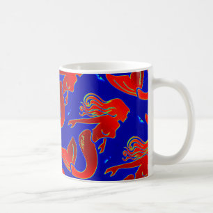 red pin-up mermaids pattern coffee mug
