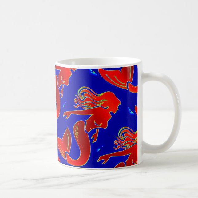 red pin-up mermaids pattern coffee mug (Right)
