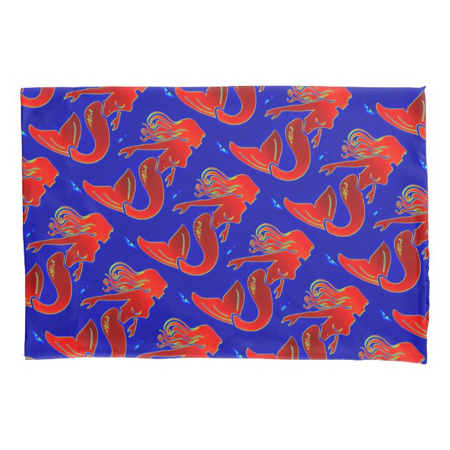 red pin-up mermaids pattern pillowcase (Front)