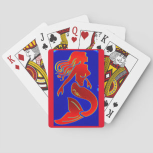 red pin-up mermaids playing cards