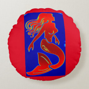 red pin-up mermaids round cushion