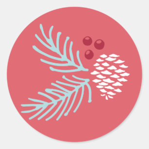 Red Pine and Berry Classic Round Holiday Sticker