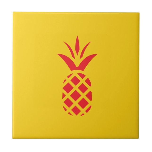 Red Pine Apple in Yellow. Ceramic Tile (Front)