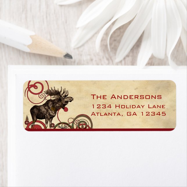 Red Pine Moose Trees Return Address Label (Insitu)