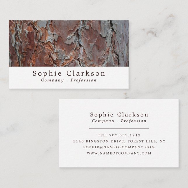 Red Pine Tree Bark Wood Effect, Rustic Business Card (Front/Back)