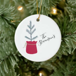 Red Pine Tree Personalised Name Pretty Ceramic Ornament