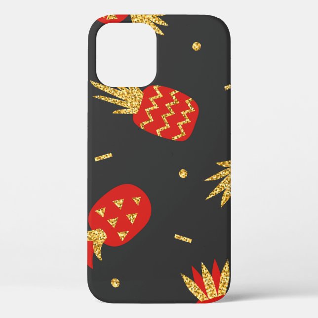 Red pineapple, glitter, black background. Case-Mate iPhone case (Back)