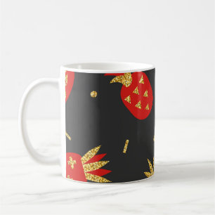 Red pineapple, glitter, black background. coffee mug