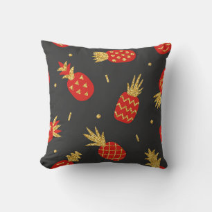 Red pineapple, glitter, black background. cushion