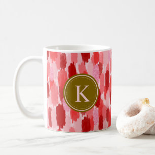 Red Pink Abstract Brushstrokes Pattern Monogram Coffee Mug