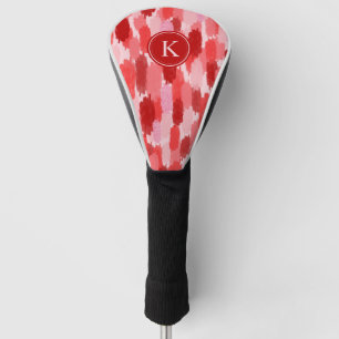 Red Pink Abstract Brushstrokes Pattern Monogram  Golf Head Cover