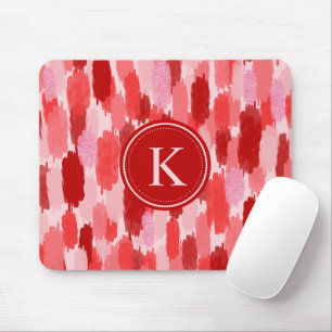 Red Pink Abstract Brushstrokes Pattern Monogram Mouse Pad