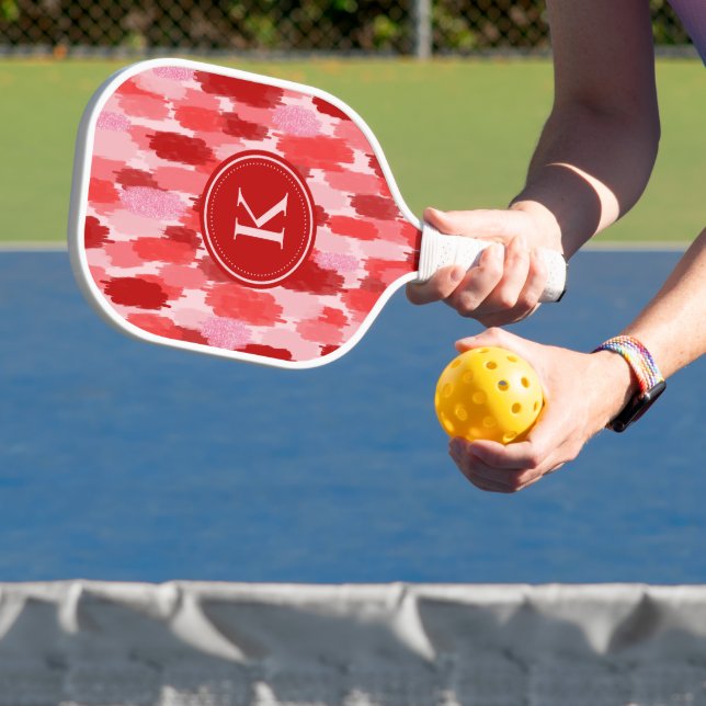 Red Pink Abstract Brushstrokes Pattern Monogram  Pickleball Paddle (Insitu)
