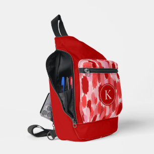 Red Pink Abstract Brushstrokes Pattern Monogram Sling Bag