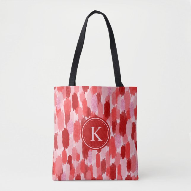 Red Pink Abstract Brushstrokes Pattern Monogram  Tote Bag (Front)