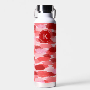 Red Pink Abstract Brushstrokes Pattern Monogram Water Bottle
