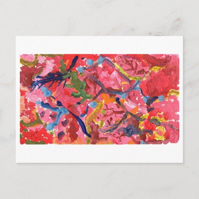 Red & pink abstract with blue highlights postcard (Front)