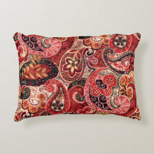Red, Pink and Black Vintage Paisley Floral Decorative Cushion