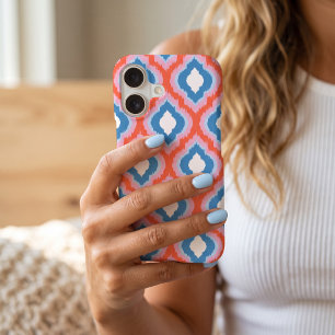 Red Pink and Blue Colorful Ogee Ikat Pattern