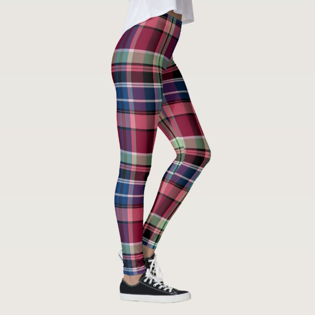 Red, pink, and blue plaid leggings (Right)