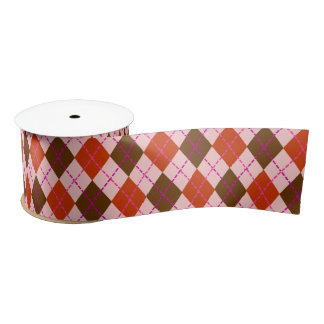 Red Pink and Brown Argyle Pattern Satin Ribbon