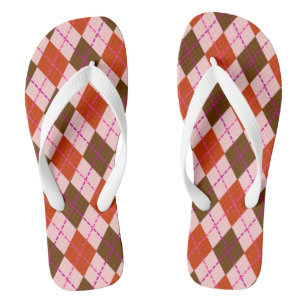 Red Pink and Brown Argyle Pattern Thongs