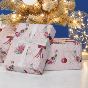 Red,Pink and Gold Holiday Christmas Wrapping Paper