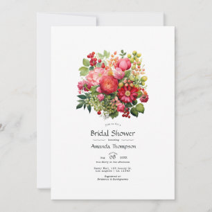 Red, Pink, and Green Floral Bridal Shower Invitation