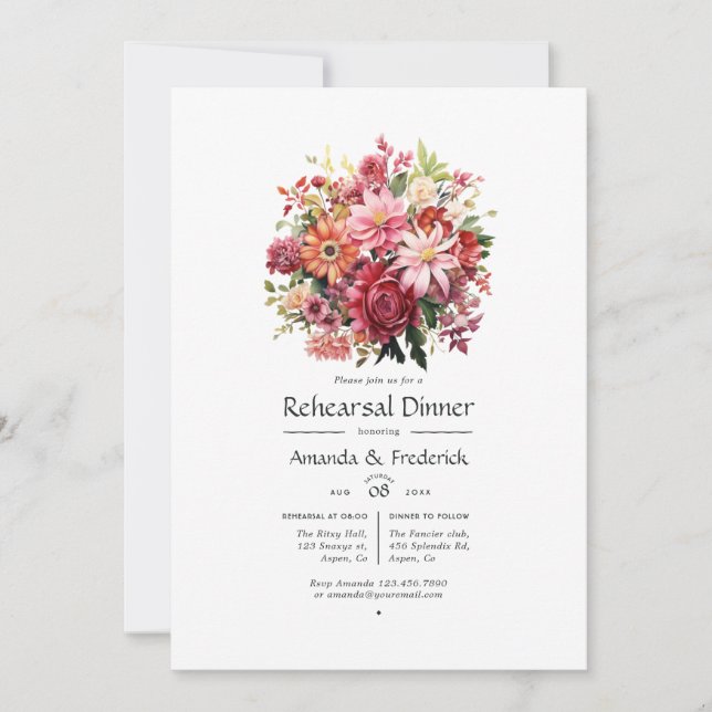 Red, Pink, and Green Floral Rehearsal Dinner Invitation (Front)