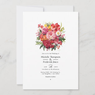 Red, Pink, and Green Floral Wedding Invitation