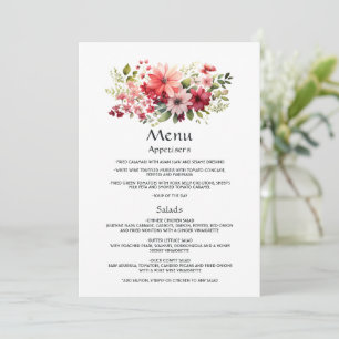 Red, Pink, and Green Floral Wedding Menu
