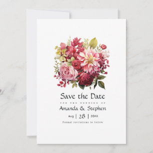 Red, Pink, and Green Floral Wedding Save The Date