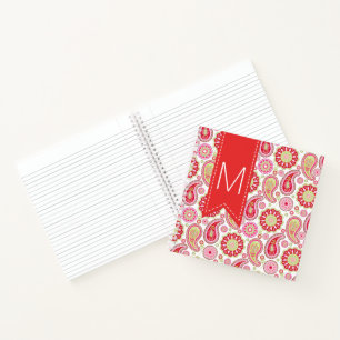 Red, Pink and Green Paisley Monogrammed Notebook