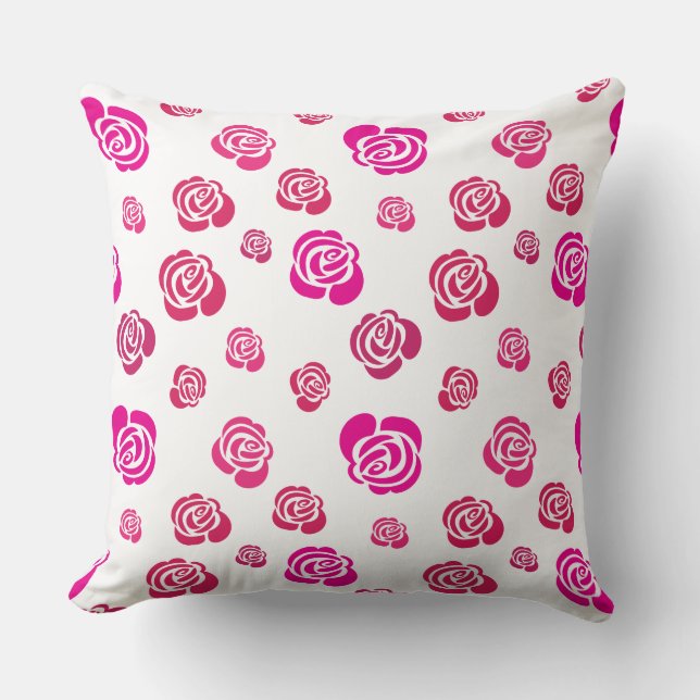 Red Pink and Magenta Roses in a Flowery Pattern Cushion (Front)