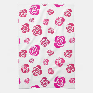 Red Pink and Magenta Roses in a Flowery Pattern Tea Towel