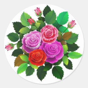 Red, Pink And Purple Rose Flower Classic Round Sticker