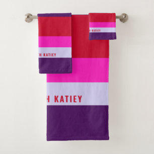 Red, Pink and Purple Stripes Pattern  Bath Towel Set