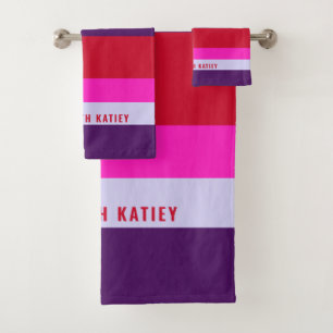 Red, Pink and Purple Stripes Pattern  Bath Towel Set